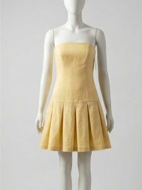 Reformation Isabeli Strapless Pleated Sundress in Soft Pale Yellow NWT size 12
